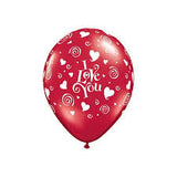 3 x I Love You Hearts & Swirls Latex Balloons (2- 3 days float time)