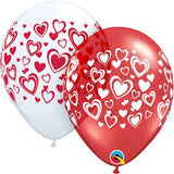 3 x Red & White Heart Latex Balloons (2- 3 days float time)