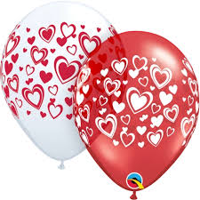 3 x Red & White Heart Latex Balloons (2- 3 days float time)