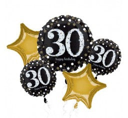 30th Birthday Balloon Gift- Black & Gold- Birthday Balloons