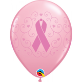 5 x Breast Cancer Ribbon Latex Balloons