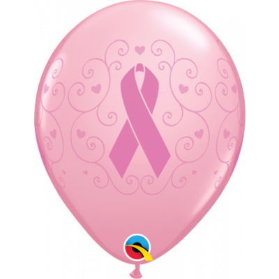 5 x Breast Cancer Ribbon Latex Balloons