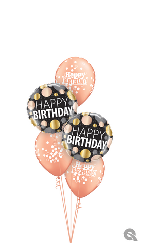 Rose Gold & Black Happy Birthday Balloon Bouquet