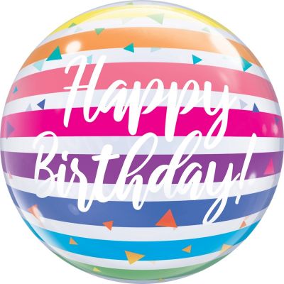 Happy Birthday Bright Rainbow Stripes Bubble Balloon