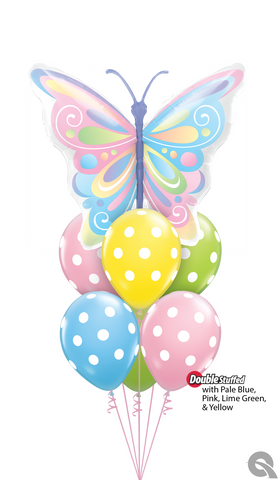 Pastel Rainbow Butterfly Balloon Bouquet