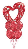 Red Filigree Heart with heart latex Balloon Gift