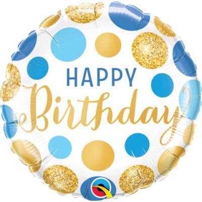 Happy Birthday Blue & Gold Spots Foil Balloon