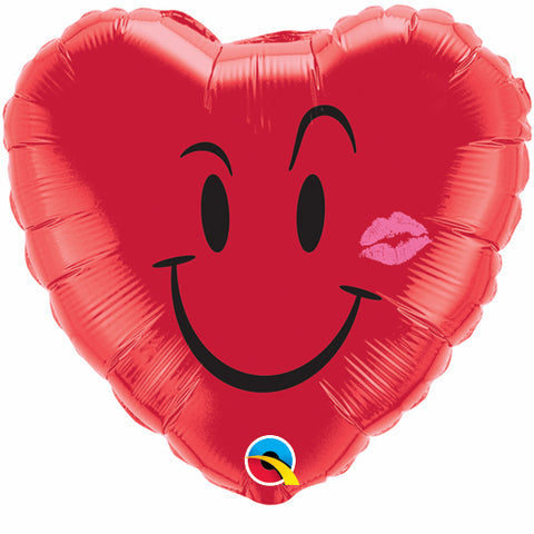 Red Heart Smiley with a Kiss Foil Balloon