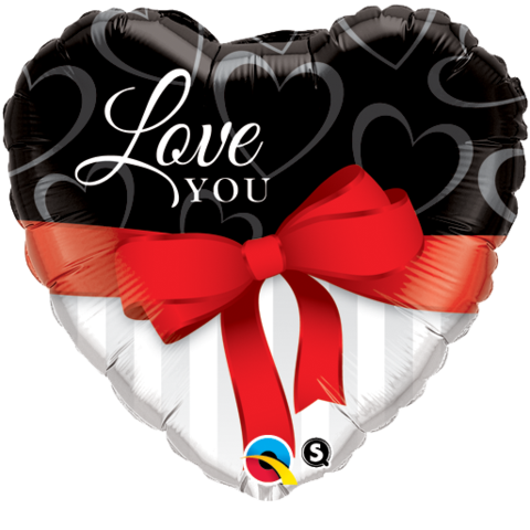 Ribbon wrapped Love You Heart Foil Balloon 45cm