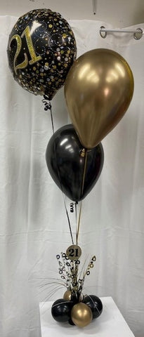 21st Birthday Balloons Black & Gold Table Balloons Arrangement