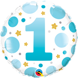 1st Birthday Blue & Gold Foil Balloon