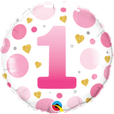 1st Birthday Pink & Gold Foil Balloon