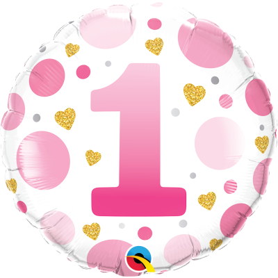 1st Birthday Pink & Gold Foil Balloon