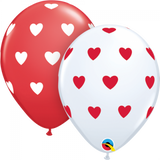 5 x Red & White Heart Latex Balloons (2- 3 days float time)