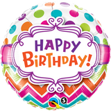 Happy Birthday Chevron Stripes & Banner Foil Balloon