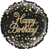 Happy Birthday Fizz Black & Gold Foil Balloon