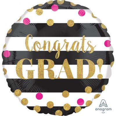 Congrats Grad Pink & Gold Spots Foil Balloon