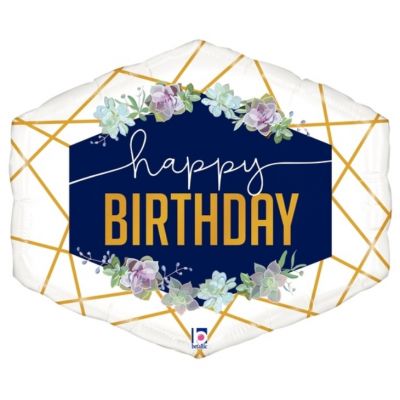 Happy Birthday Navy Floral Shape Balloon