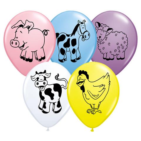 5 x Farm Animal Latex Balloons
