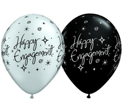 5 x Black & Silver Happy Engagement Latex Balloons (2 - 3 Days Float Time)