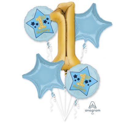 1st Birthday Balloon Bouquet (Blue & Gold)- Birthday Balloons
