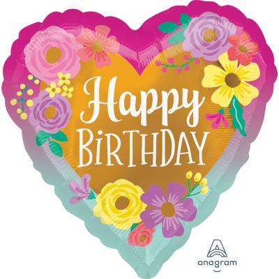 Happy Birthday Painted Flowers Foil Balloon