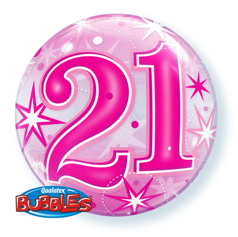 21 Pink Sparkle Starburst Bubble Balloon