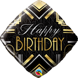 Happy Birthday Black & Gold Diamond Foil Balloon