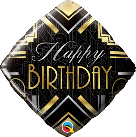 Happy Birthday Black & Gold Diamond Foil Balloon