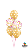 Pink & Gold Dots Happy Birthday Balloon Bouquet