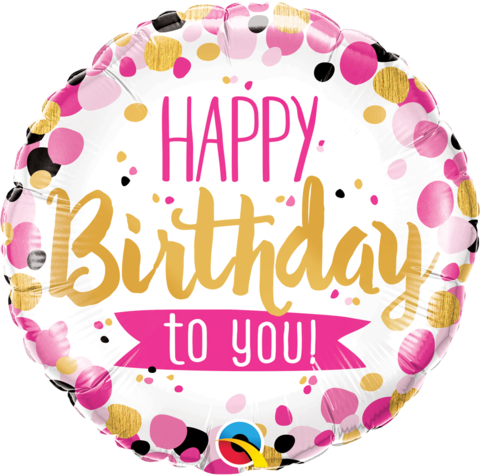 Happy Birthday to You Pink & Gold Dots Foil Balloon