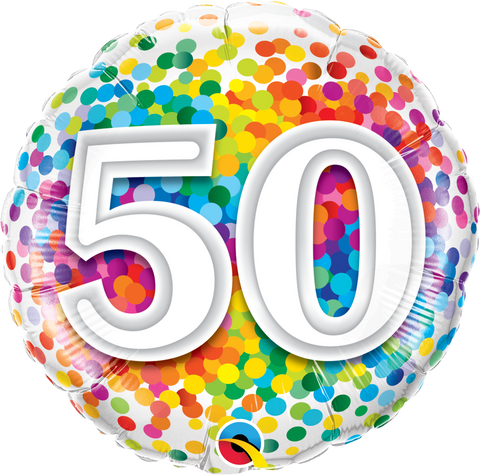 50 Rainbow Confetti Foil Balloon - Number Balloon