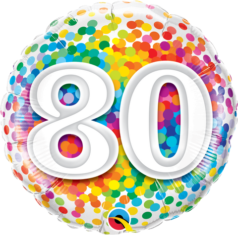 80 Rainbow Confetti Foil Balloon - Number Balloon