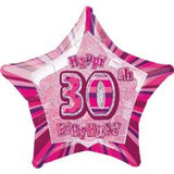 Happy 30th Pink Star Foil Balloon