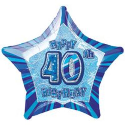 Happy 40th Blue Star Foil Balloon