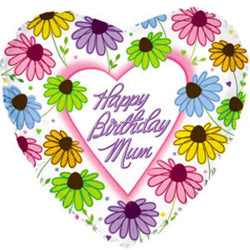 Happy Birthday Mum Heart Flowers Foil Balloon