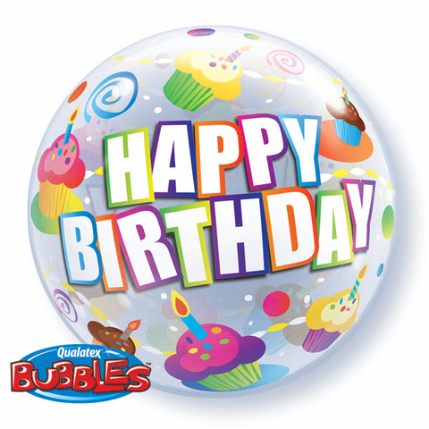 Happy Birthday Colourful Cupcakes Bubble Baloon