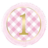 Pink 1st Birthday Check Foil Balloon