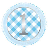 Blue 1st Birthday Check Foil Balloon