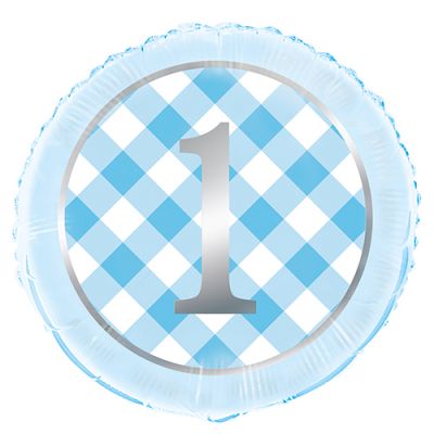Blue 1st Birthday Check Foil Balloon