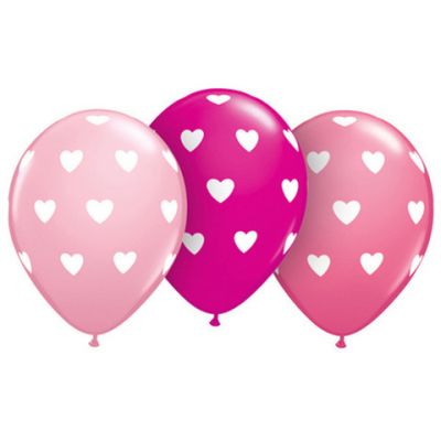 5 x Pink Hearts Latex Balloons (2 - 3 Days float time)