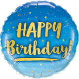 Happy Birthday Blue & Gold Foil Balloon