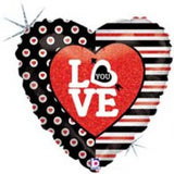 Love You Stripes Heart Foil Balloon