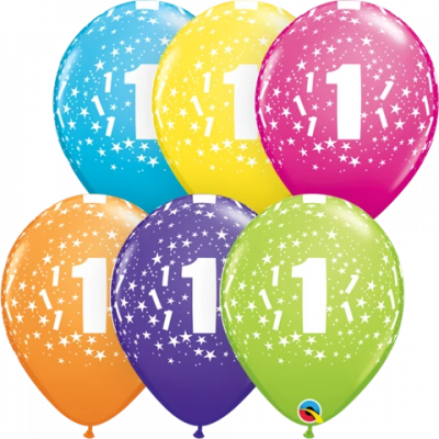 5 x Age 1 Colourful Printed Latex Balloons