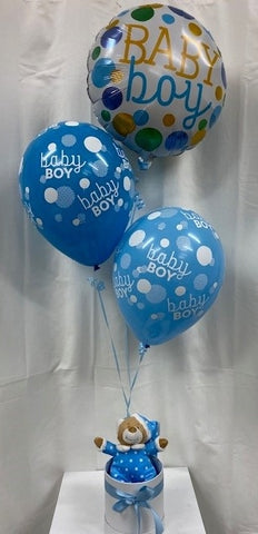 Baby Boy Balloons & Bear Gift Box