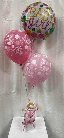 Baby Girl Balloons & Bear Gift Box