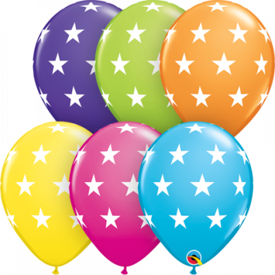 5 x Colourful Stars Latex Balloons