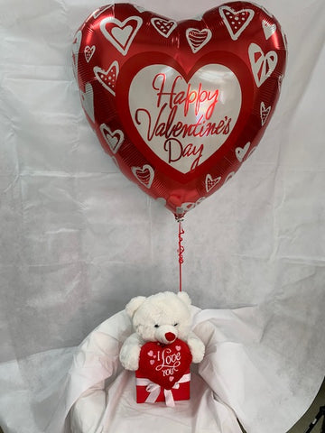 Large Happy Valentines Day Balloon and Teddy Gift Box