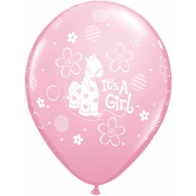5 x It's a Girl Soft Pony Latex Balloons