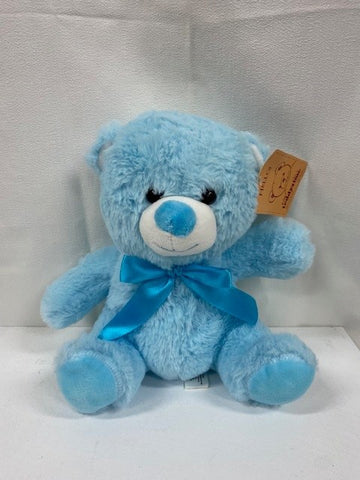 Medium (25cm) Blue Teddy with Satin Ribbon